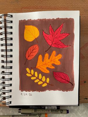 Marker & pen drawing of different shapes of fall leaves
