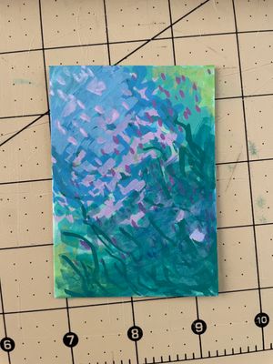 The abstract blue and green piece, with more muddy colors and less distinction between the different layers.